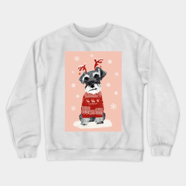 Christmas Miniature Schnauzer in Woolly Jumper and Reindeer Antlers Crewneck Sweatshirt by NattyDesigns